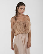 Playful Soft Pink Ruffled Strap Top