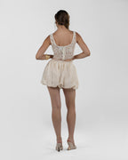 Refined Ivory Patchwork Balloon Shorts