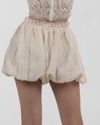 Refined Ivory Patchwork Balloon Shorts