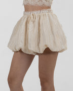 Refined Ivory Patchwork Balloon Shorts