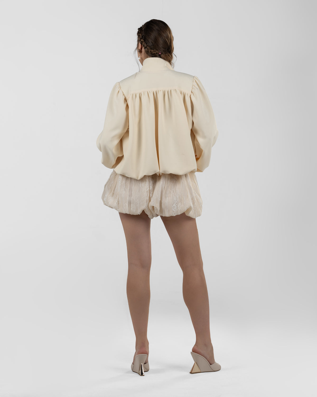 Refined Ivory Patchwork Balloon Shorts