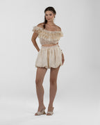 Vibrant Off-White Ruffled Crop Top