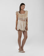 Vibrant Off-White Ruffled Crop Top