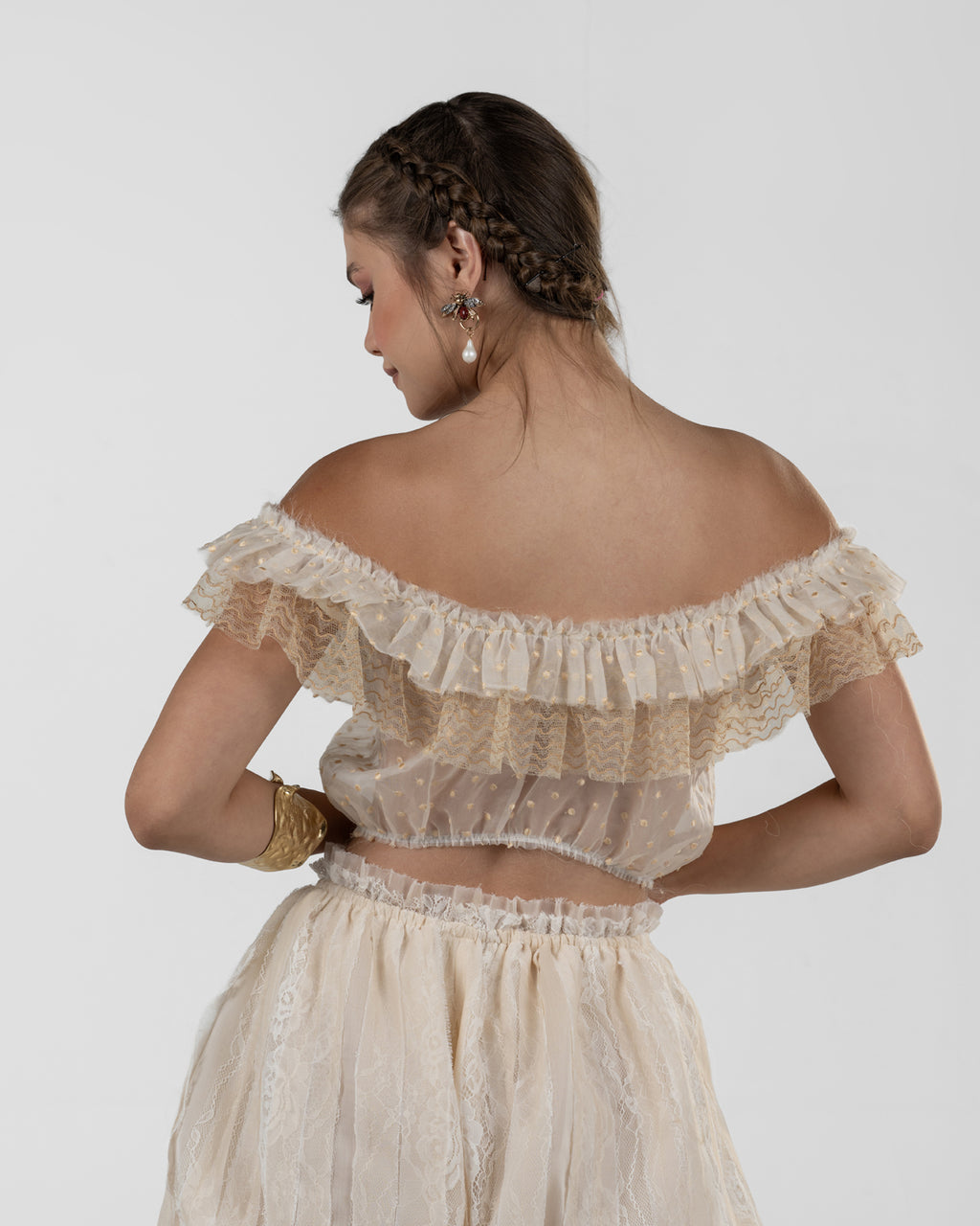 Vibrant Off-White Ruffled Crop Top