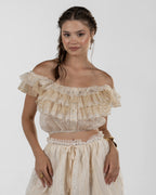 Vibrant Off-White Ruffled Crop Top