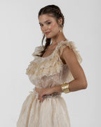 Vibrant Off-White Ruffled Crop Top