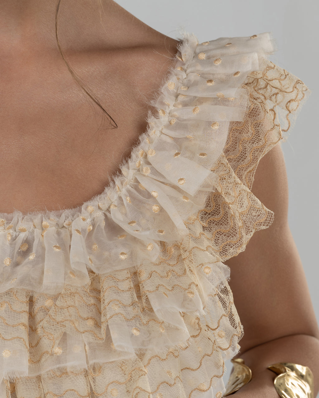 Vibrant Off-White Ruffled Crop Top