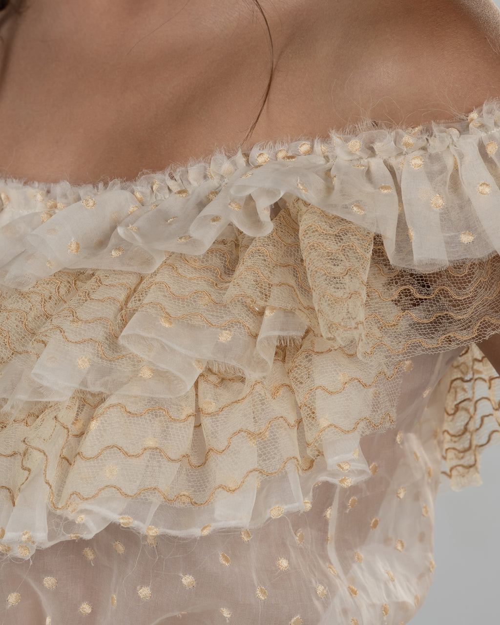 Vibrant Off-White Ruffled Crop Top