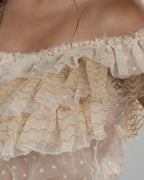 Vibrant Off-White Ruffled Crop Top