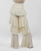 Chic Off-White Silk Ruffled Wide-Leg Pants