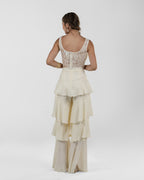 Chic Off-White Silk Ruffled Wide-Leg Pants