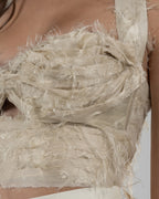 Chic Beige Silk Duchesse Top with Feathers
