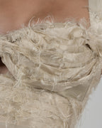 Chic Beige Silk Duchesse Top with Feathers