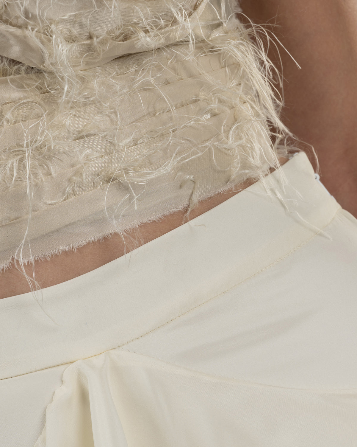 Chic Beige Silk Duchesse Top with Feathers