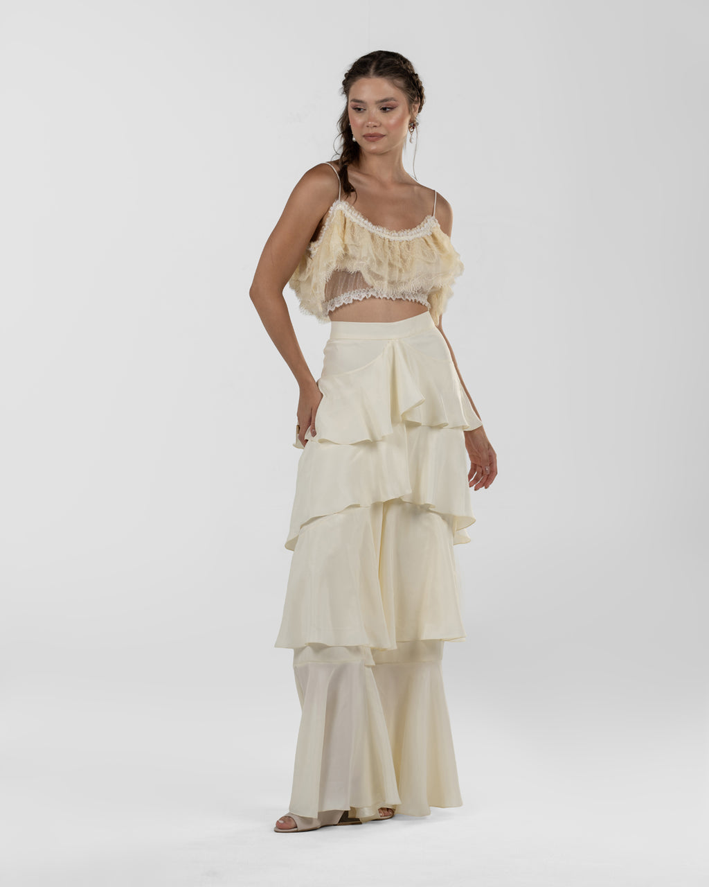 Delicate Cream Ruffled Crop Top