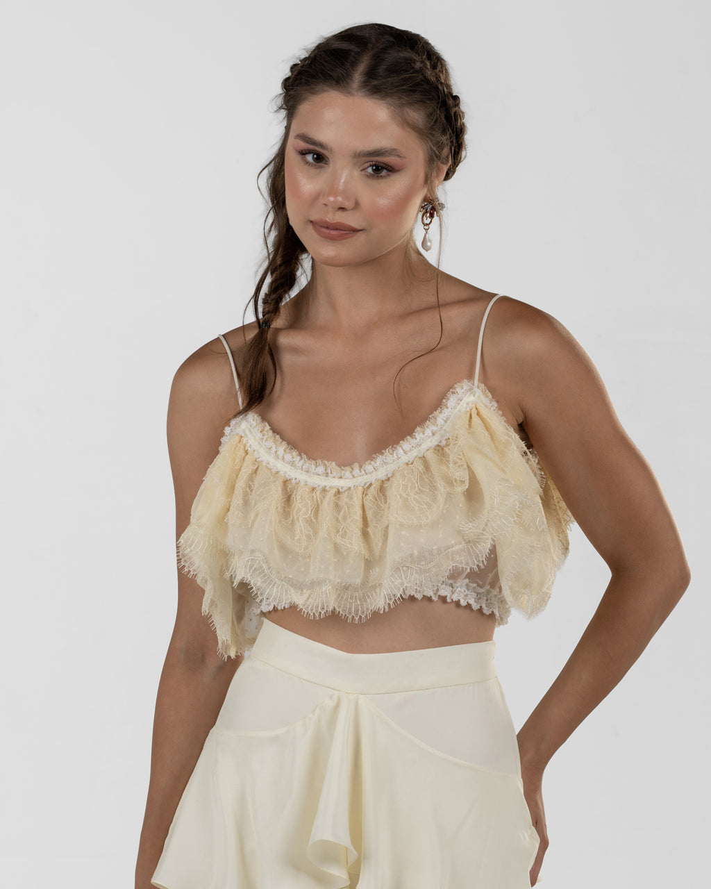 Delicate Cream Ruffled Crop Top