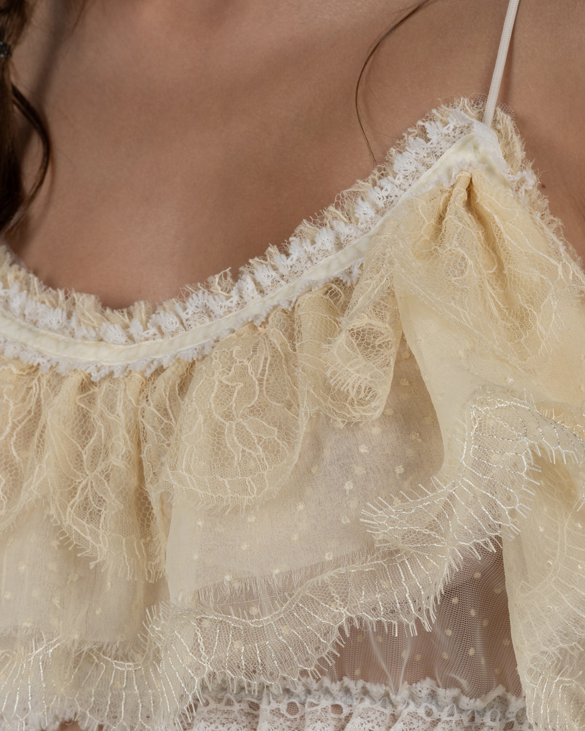 Delicate Cream Ruffled Crop Top