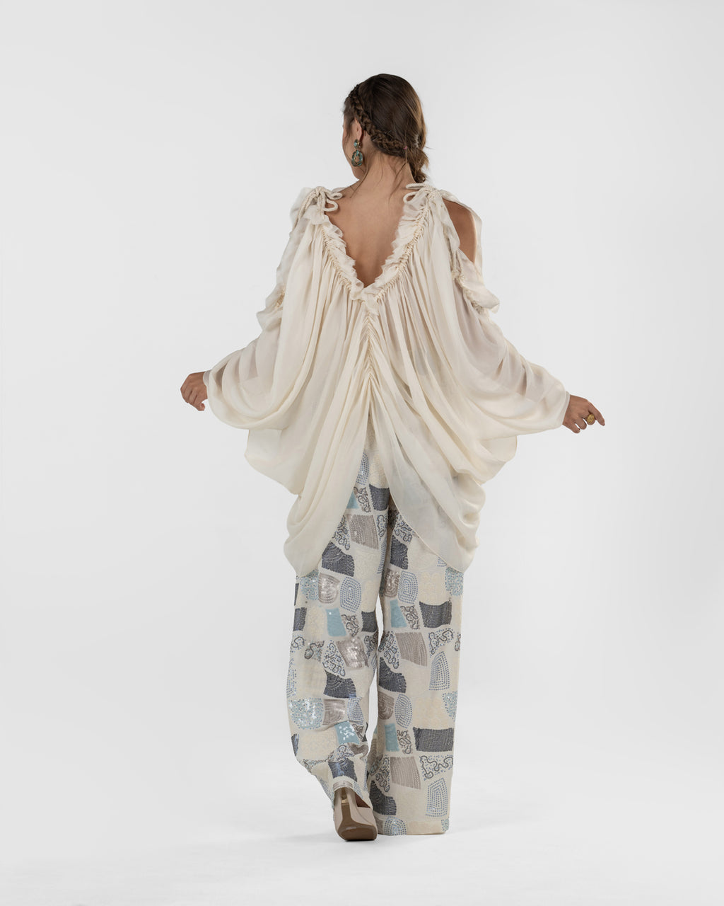 Playful Off-White Printed Wide-Leg Pants