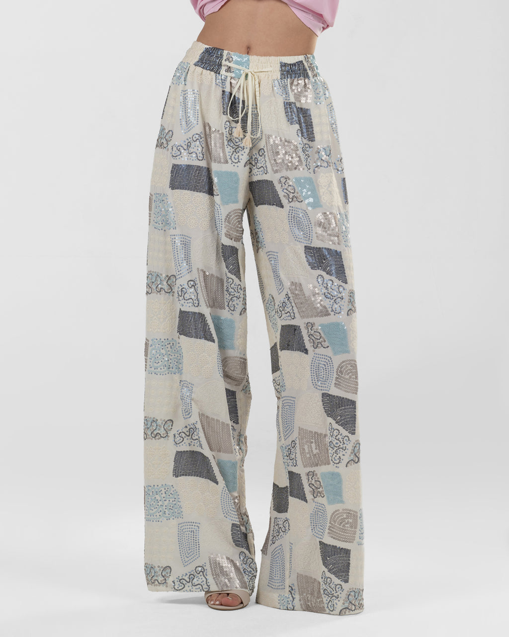 Playful Off-White Printed Wide-Leg Pants