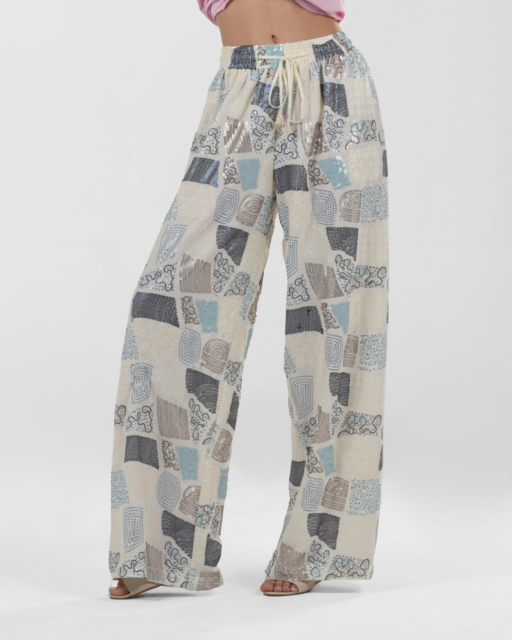 Playful Off-White Printed Wide-Leg Pants