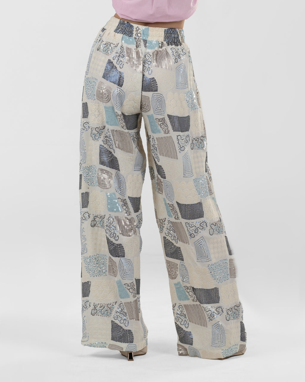 Playful Off-White Printed Wide-Leg Pants