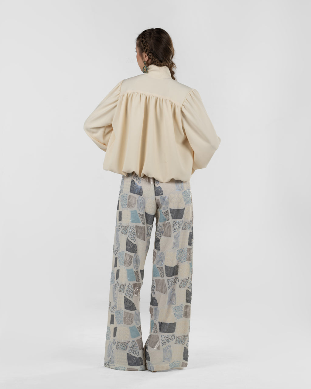Playful Off-White Printed Wide-Leg Pants