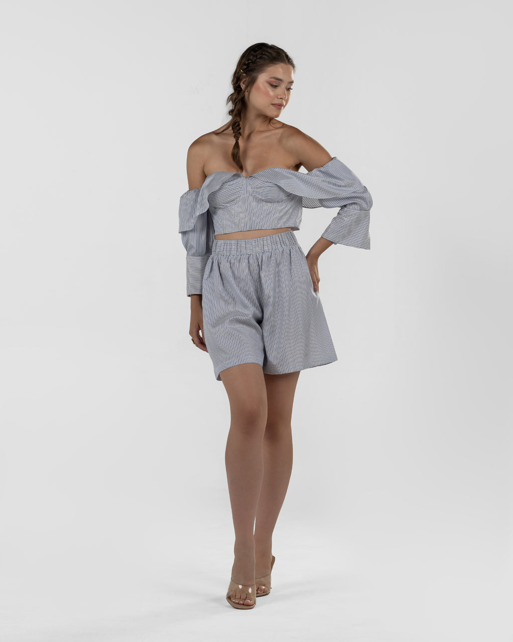 Refined Off-Shoulder Striped Corset Top