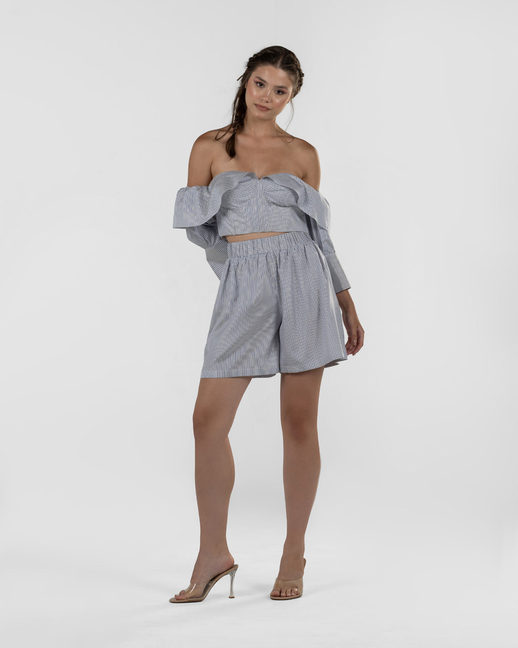 Refined Off-Shoulder Striped Corset Top