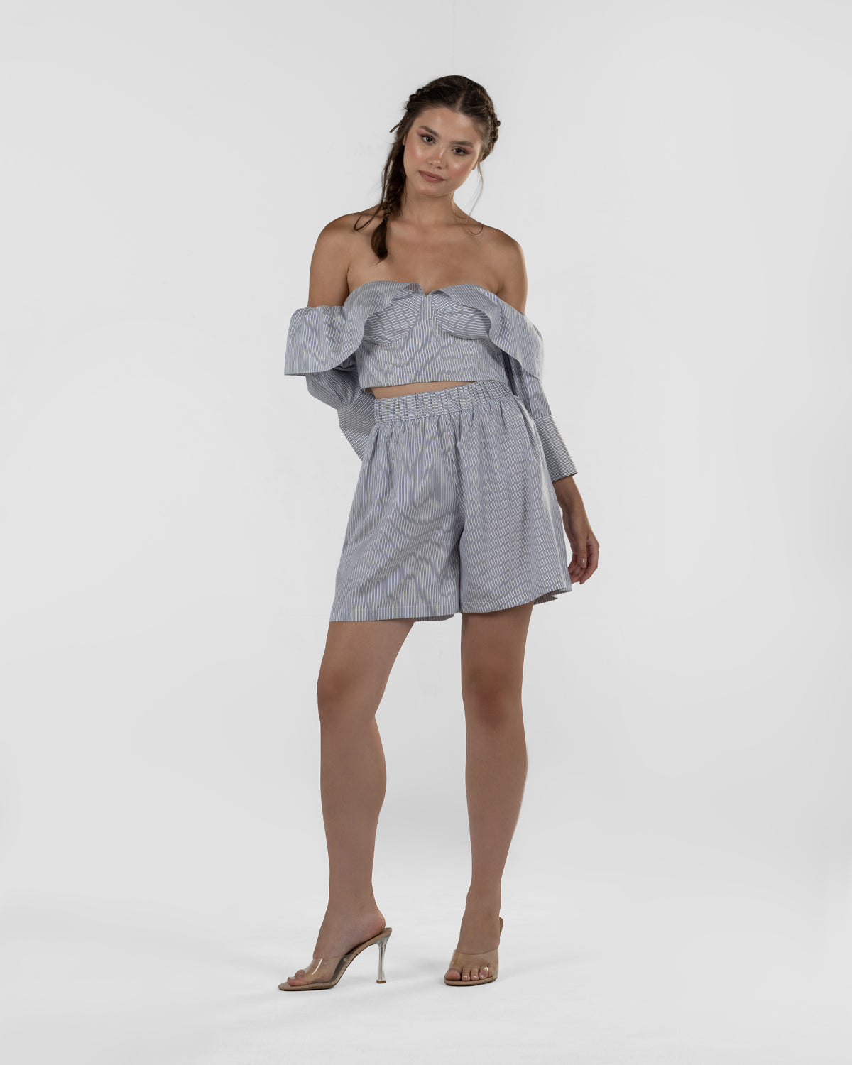 Refined Off-Shoulder Striped Corset Top