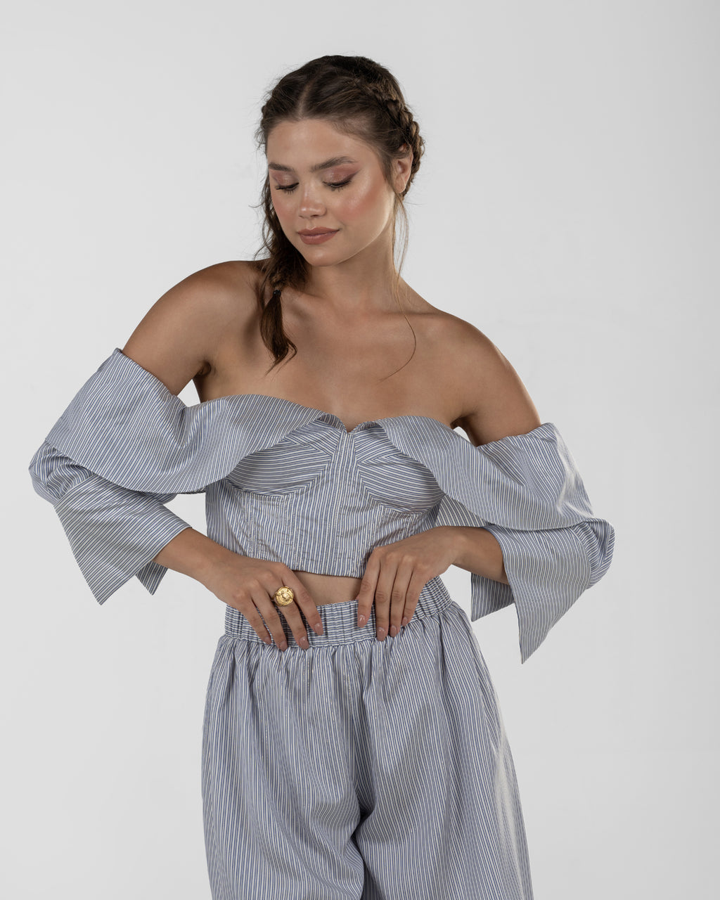 Refined Off-Shoulder Striped Corset Top