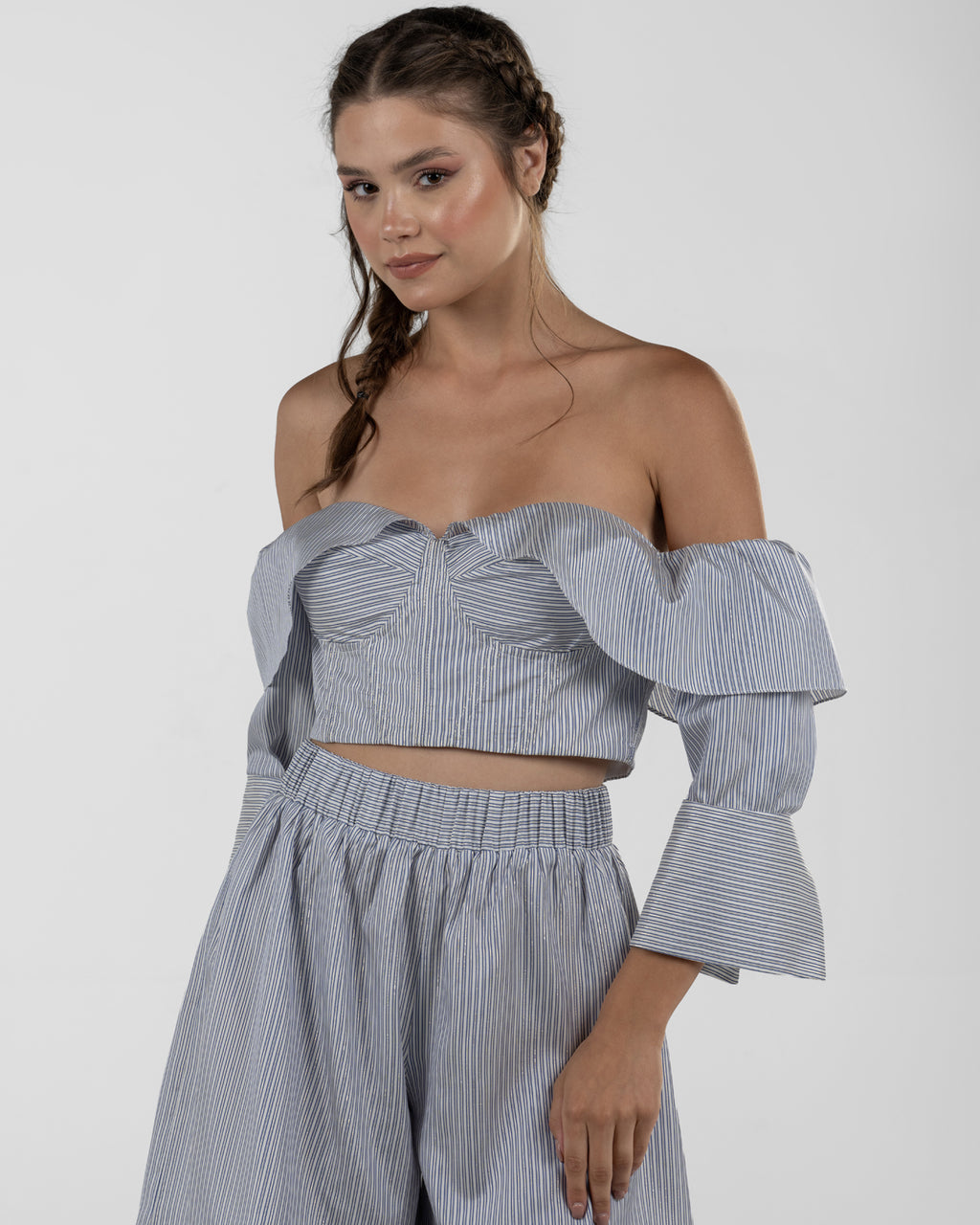 Refined Off-Shoulder Striped Corset Top