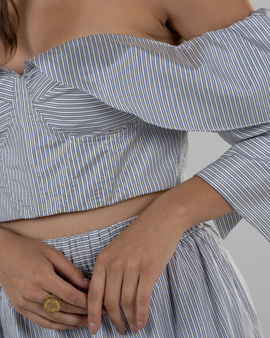 Refined Off-Shoulder Striped Corset Top