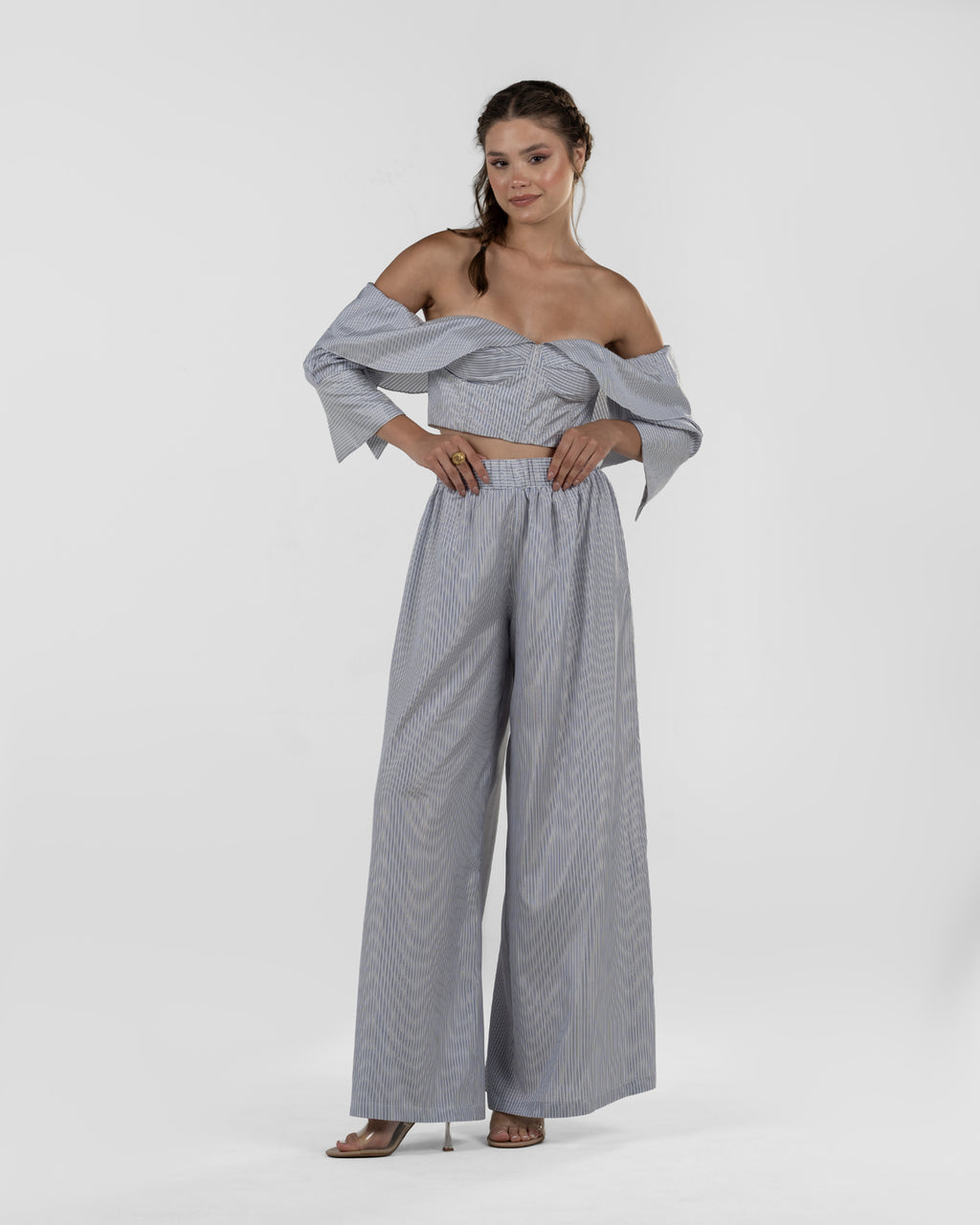Refined Off-Shoulder Striped Corset Top