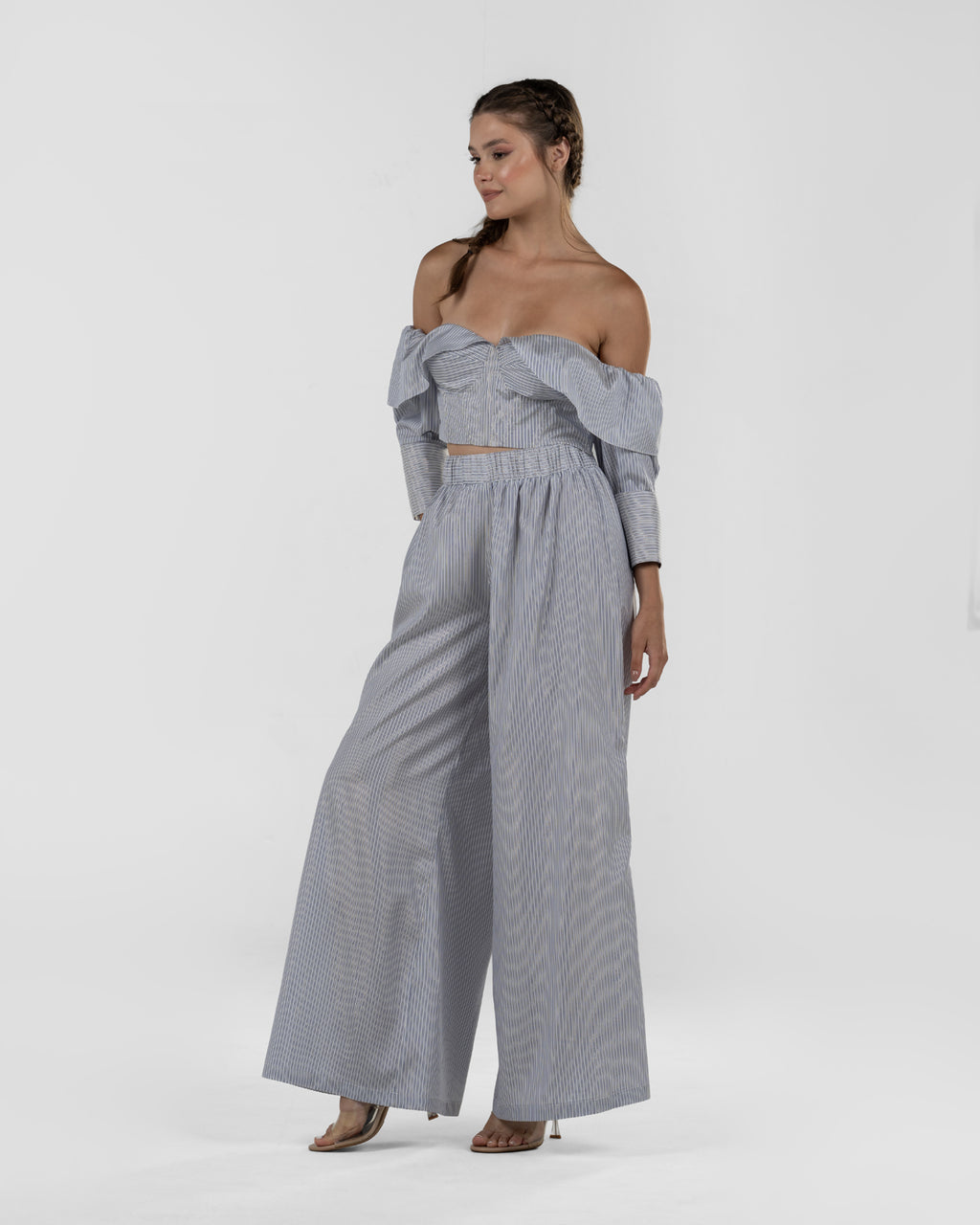 Refined Off-Shoulder Striped Corset Top