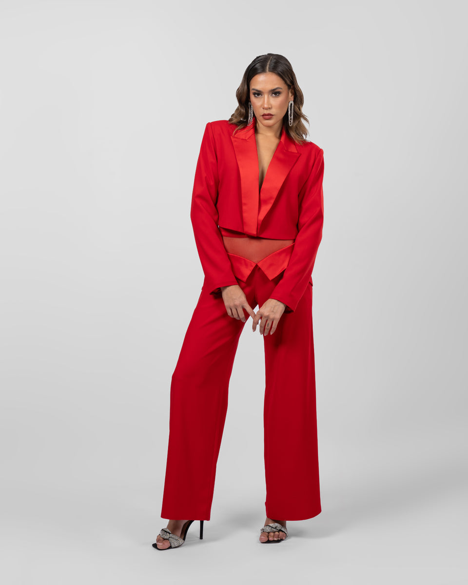 Red cropped blazer