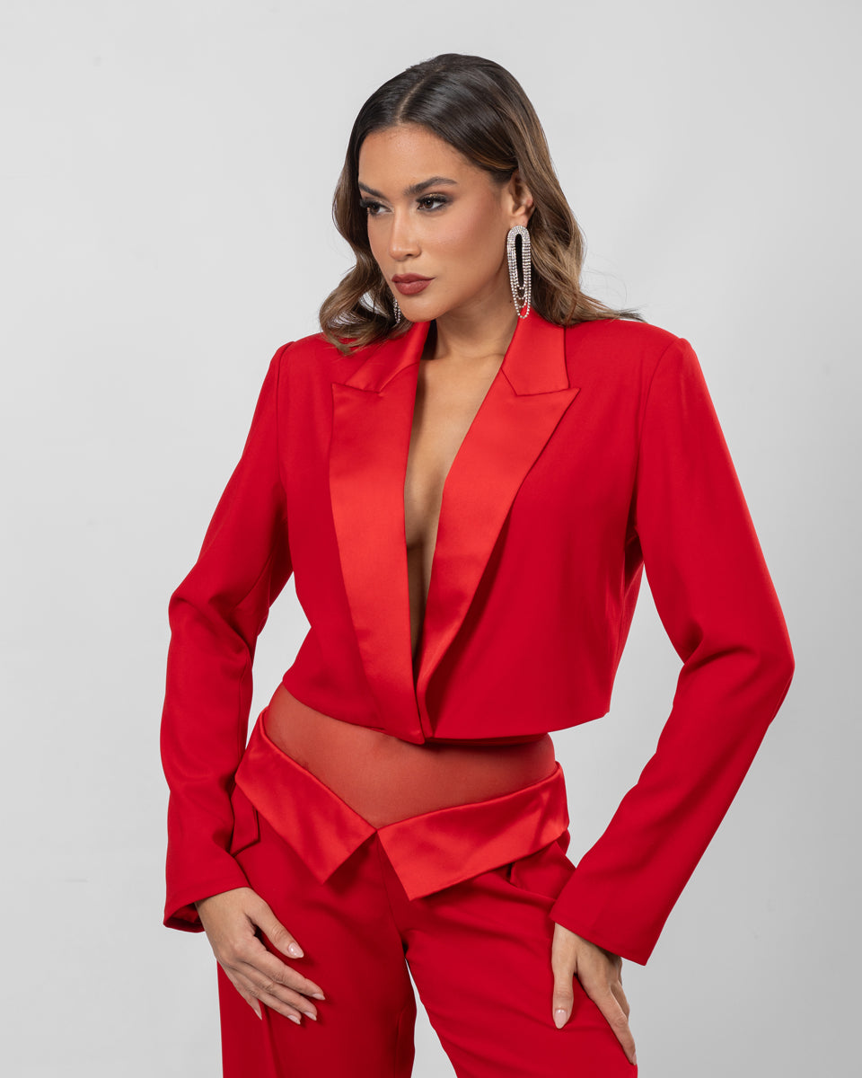 Red cropped blazer