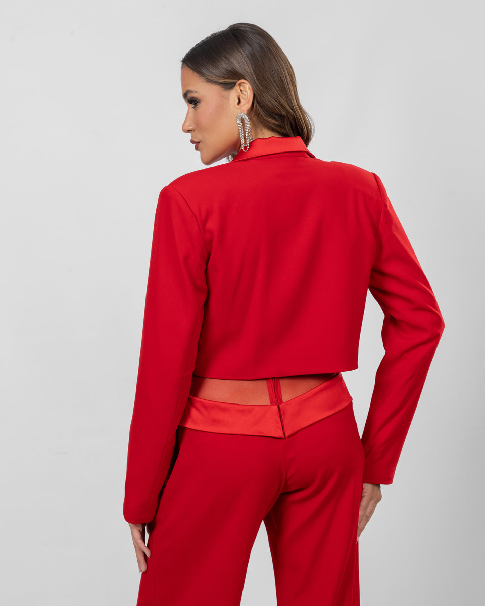 Red cropped blazer