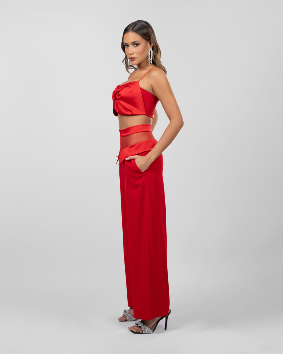 Red Wide-Leg Trousers