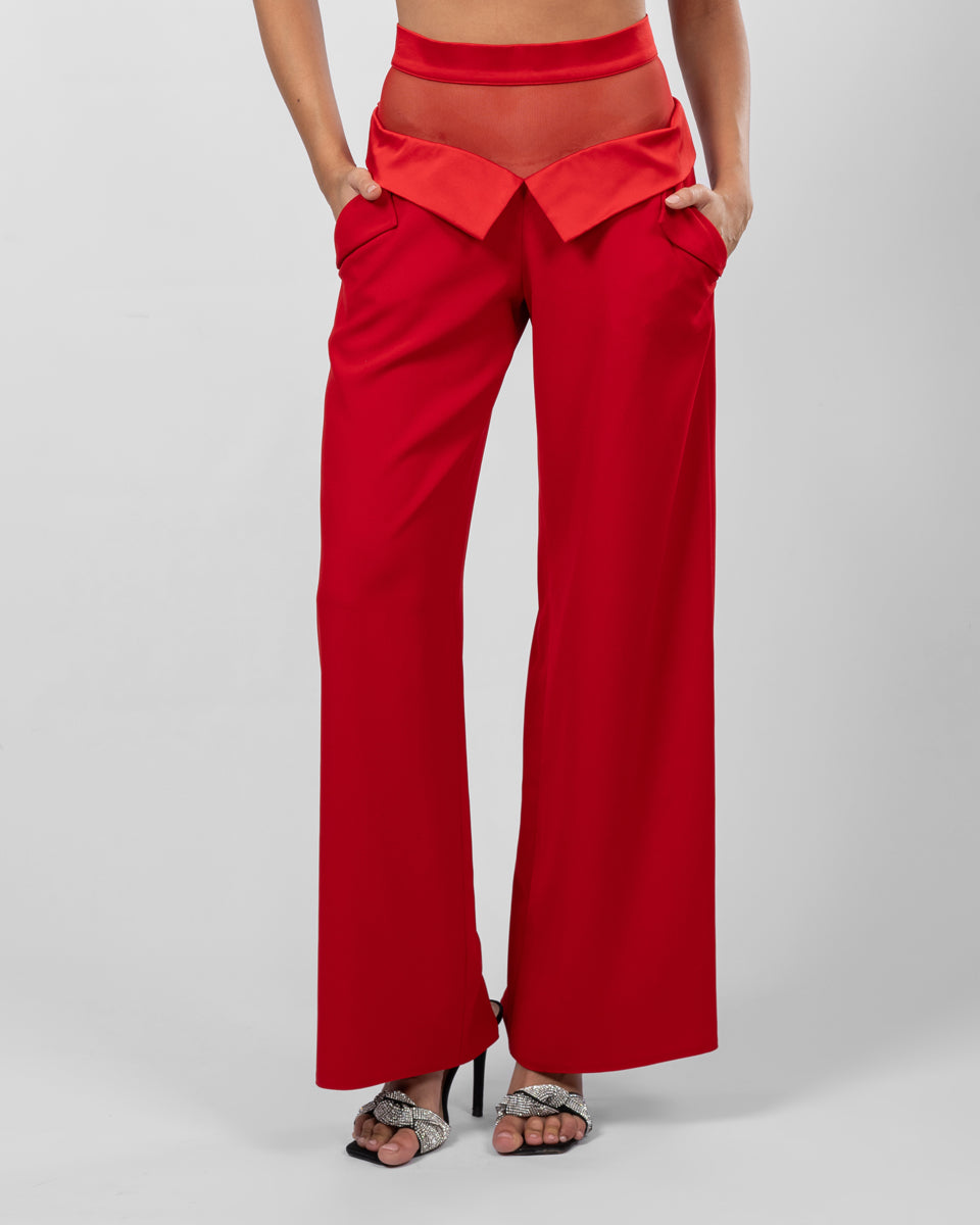 Red Wide-Leg Trousers