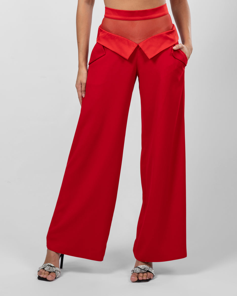 Red Wide-Leg Trousers