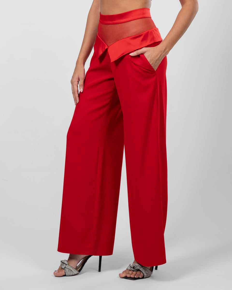 Red Wide-Leg Trousers