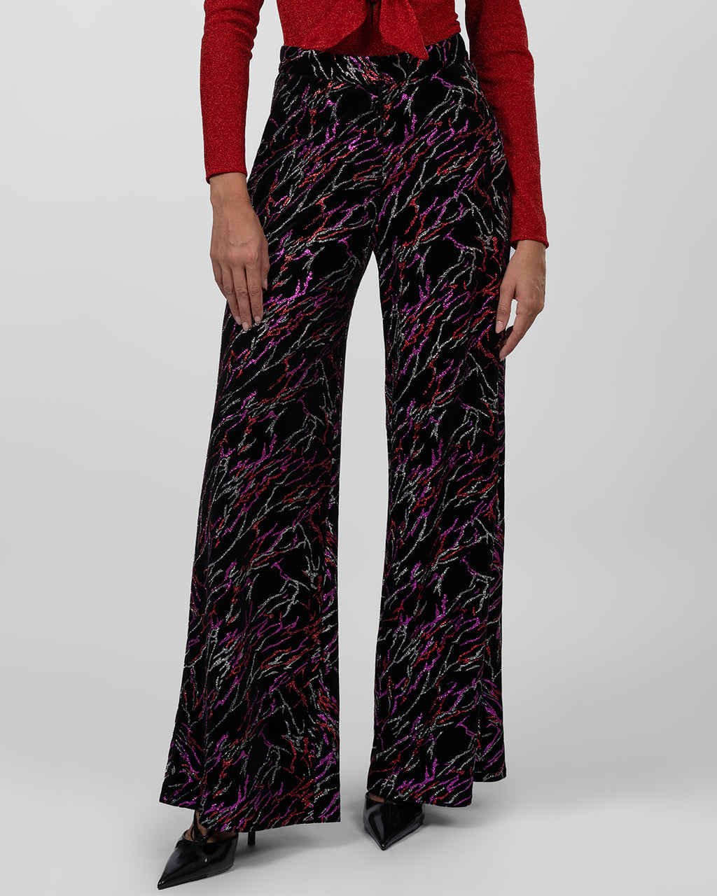 Black Multi-Color Abstract Wide-Leg Pants