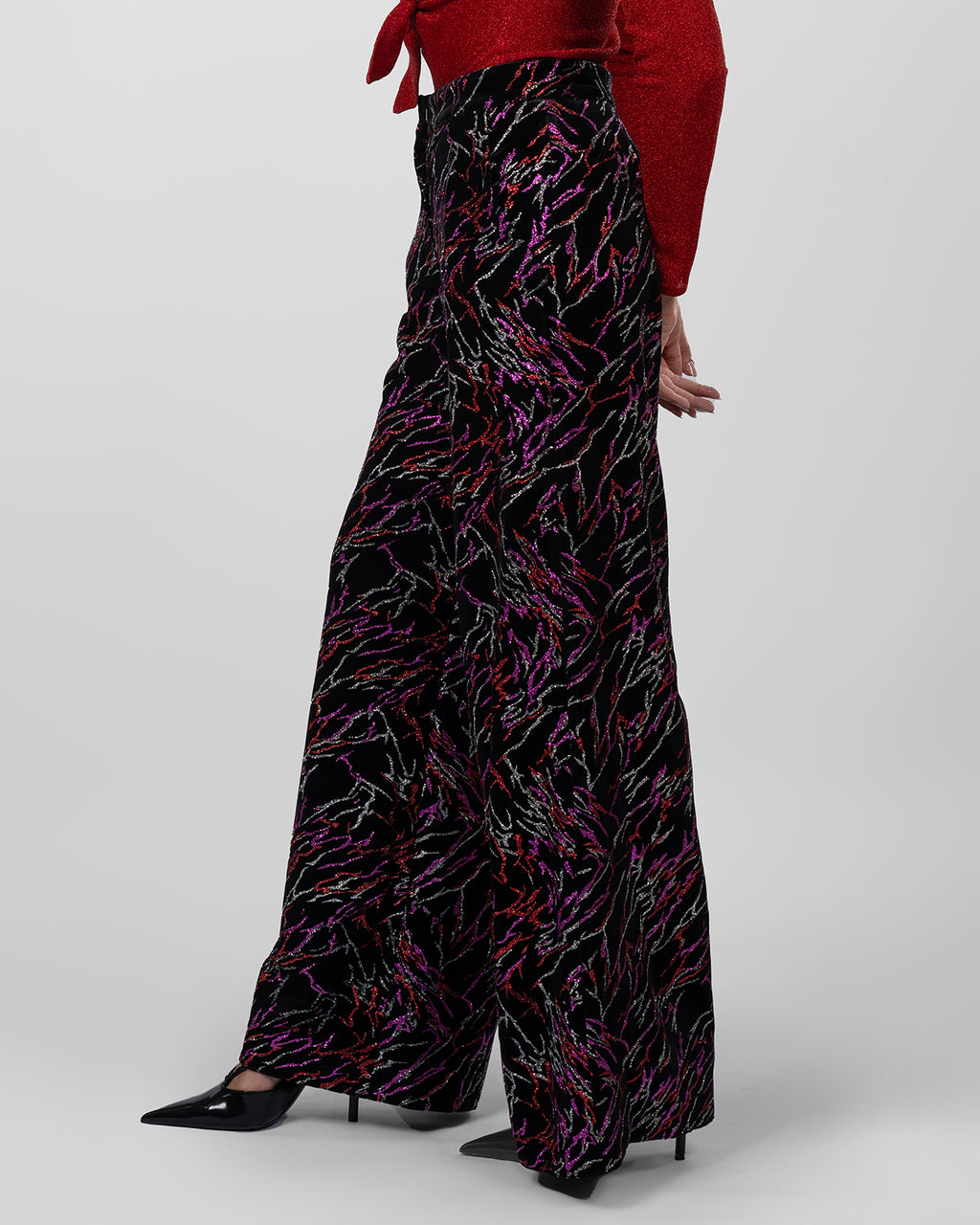 Black Multi-Color Abstract Wide-Leg Pants