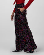 Black Multi-Color Abstract Wide-Leg Pants