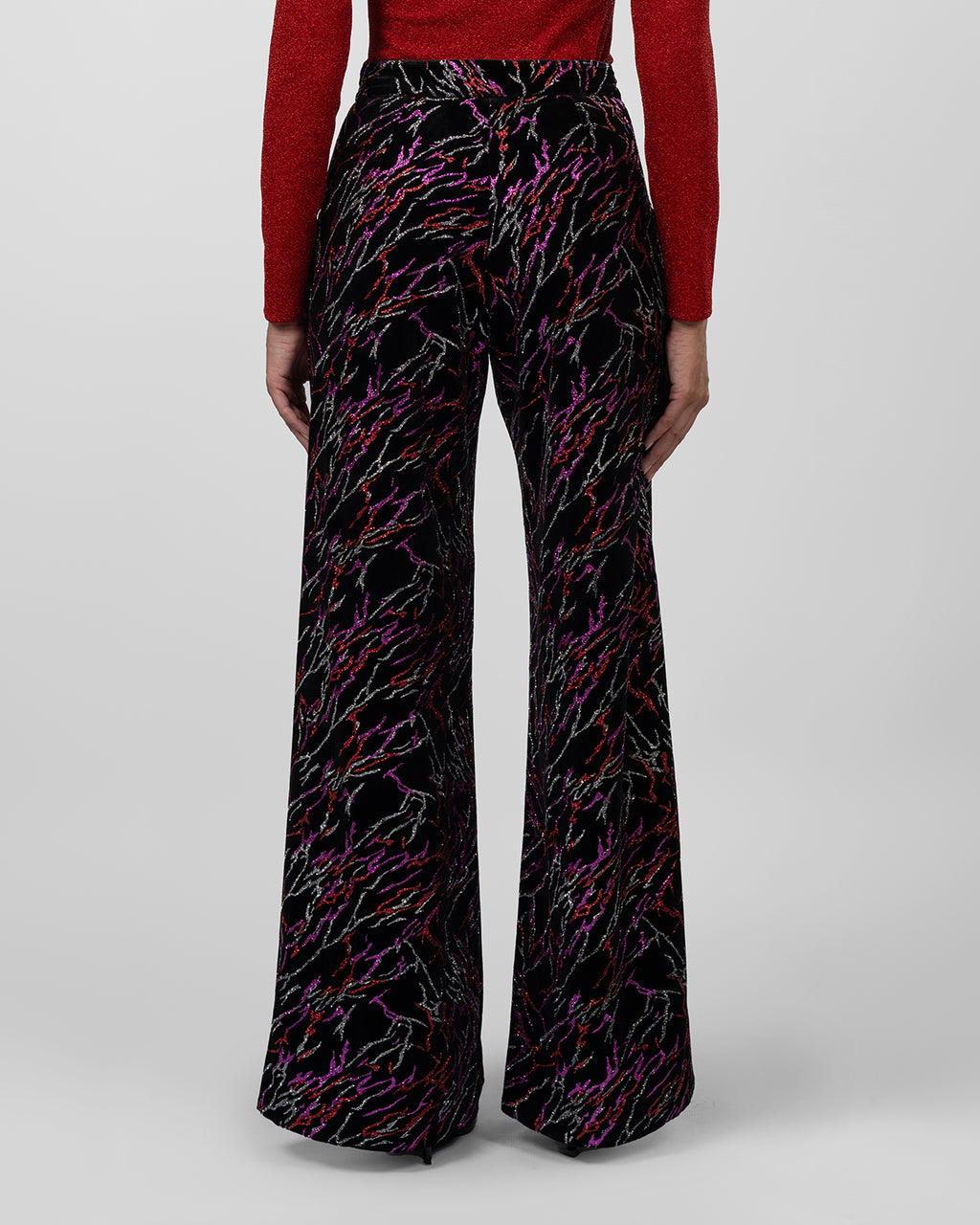 Black Multi-Color Abstract Wide-Leg Pants