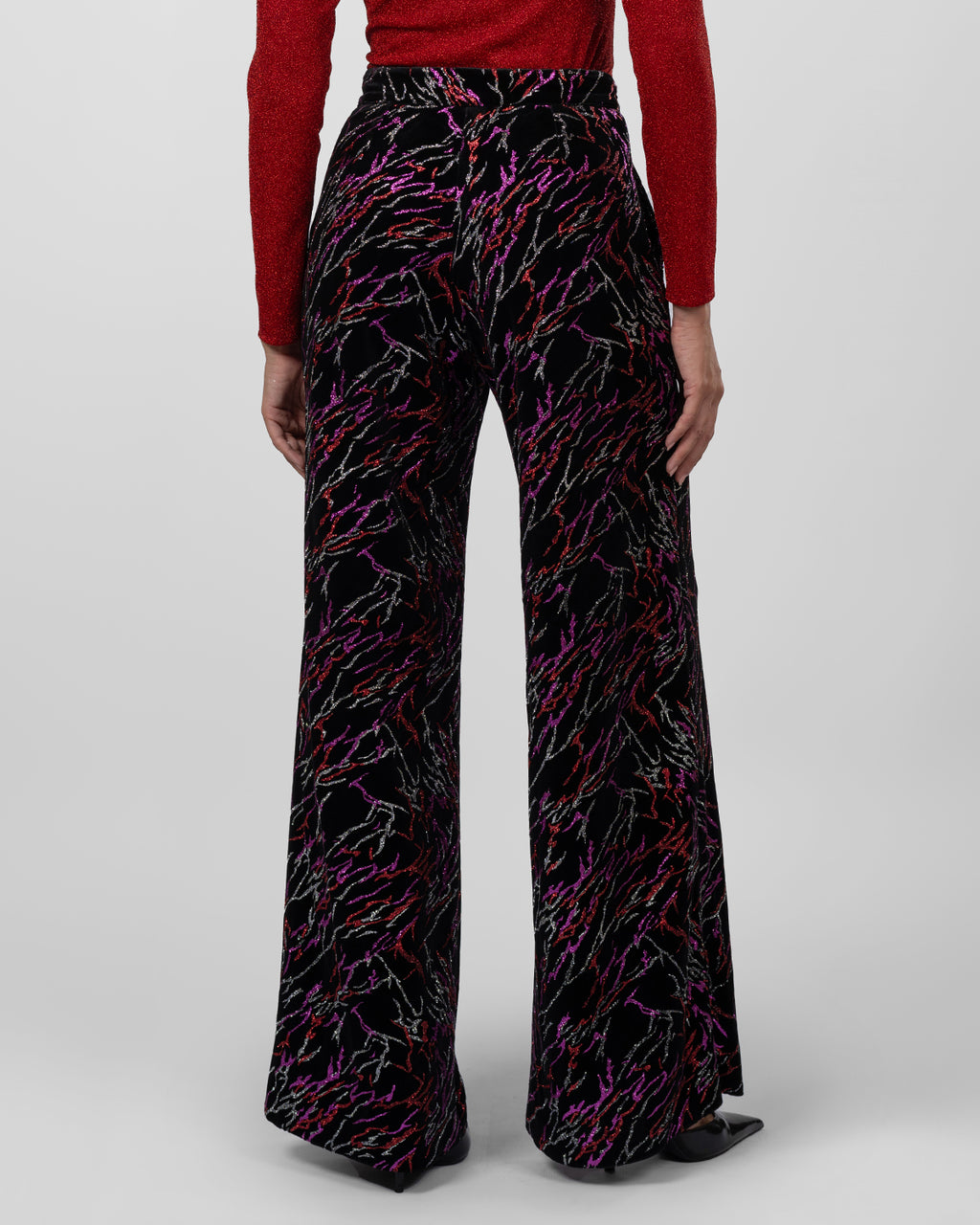 Black Multi-Color Abstract Wide-Leg Pants
