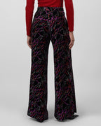 Black Multi-Color Abstract Wide-Leg Pants