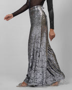 Silver Crushed-Texture Wide-Leg Pants