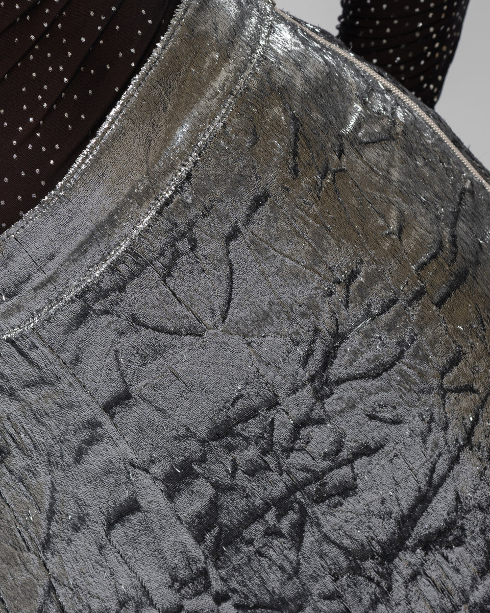 Silver Crushed-Texture Wide-Leg Pants