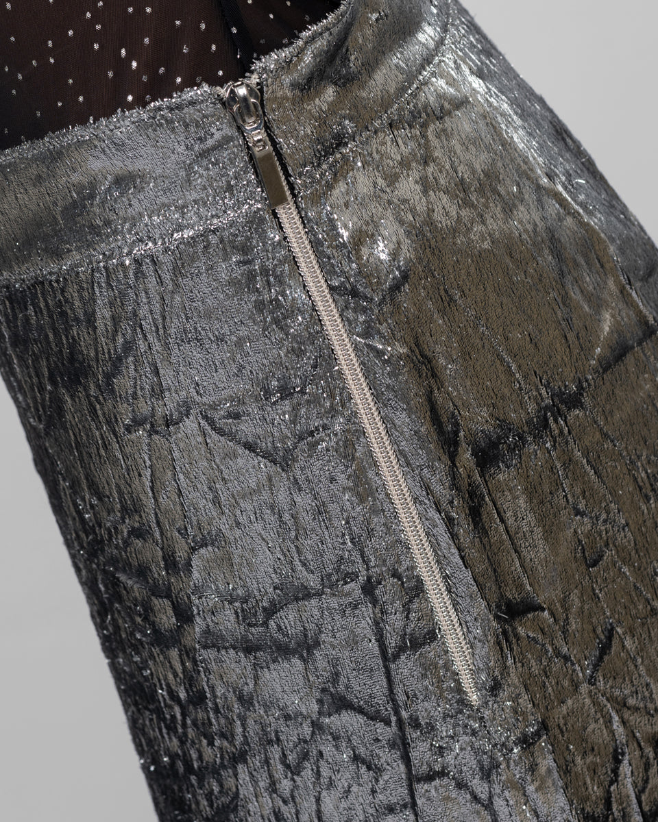 Silver Crushed-Texture Wide-Leg Pants
